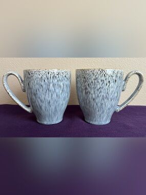 Pair of Denby Halo Speckle Mugs Stoneware Blue Gray Black England Set of 2